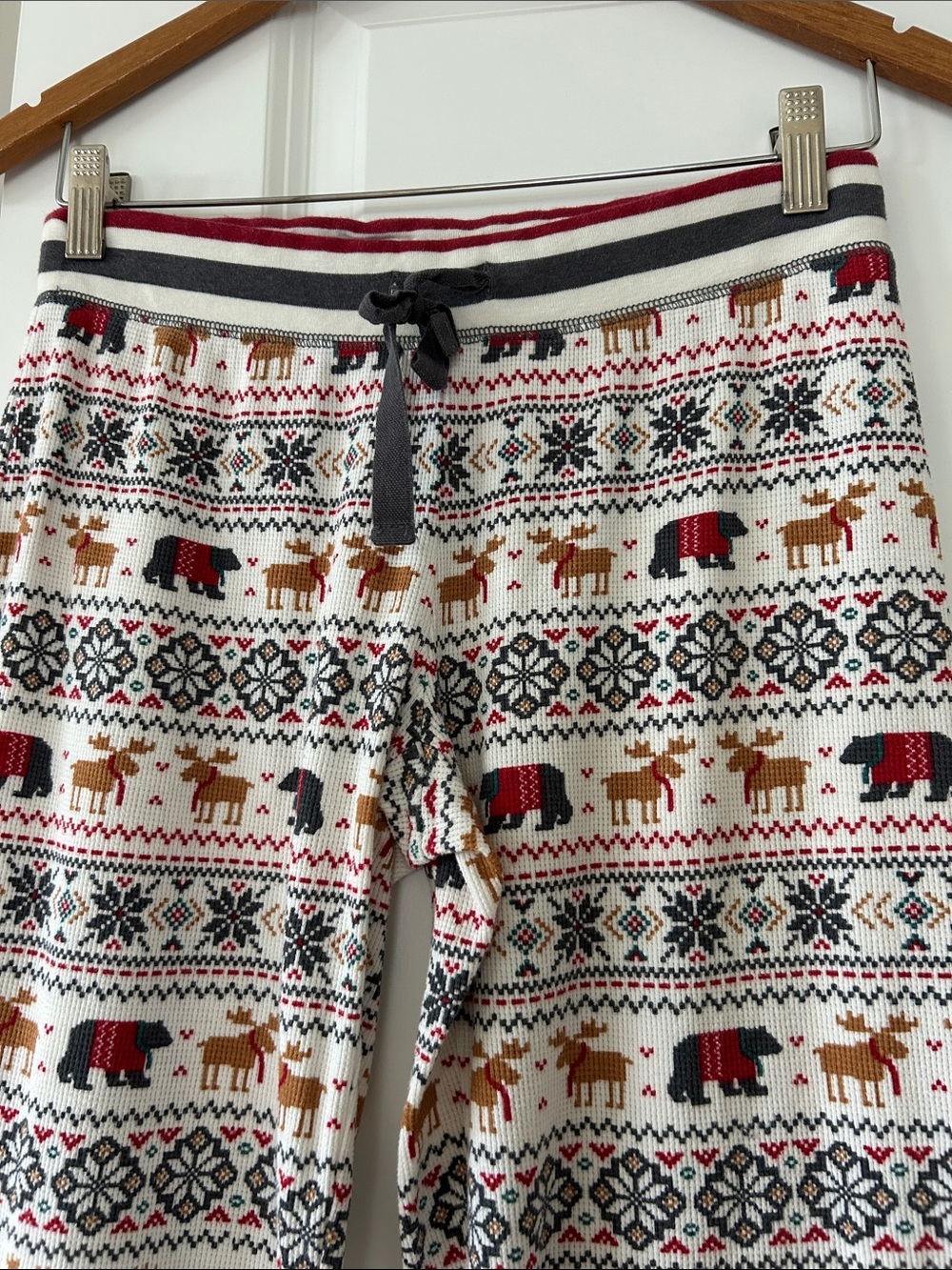 PJ Salvage Moose Bear Fair Isle Waffle Knit PJ Lounge Pants Sz S w MEASUREMENTS